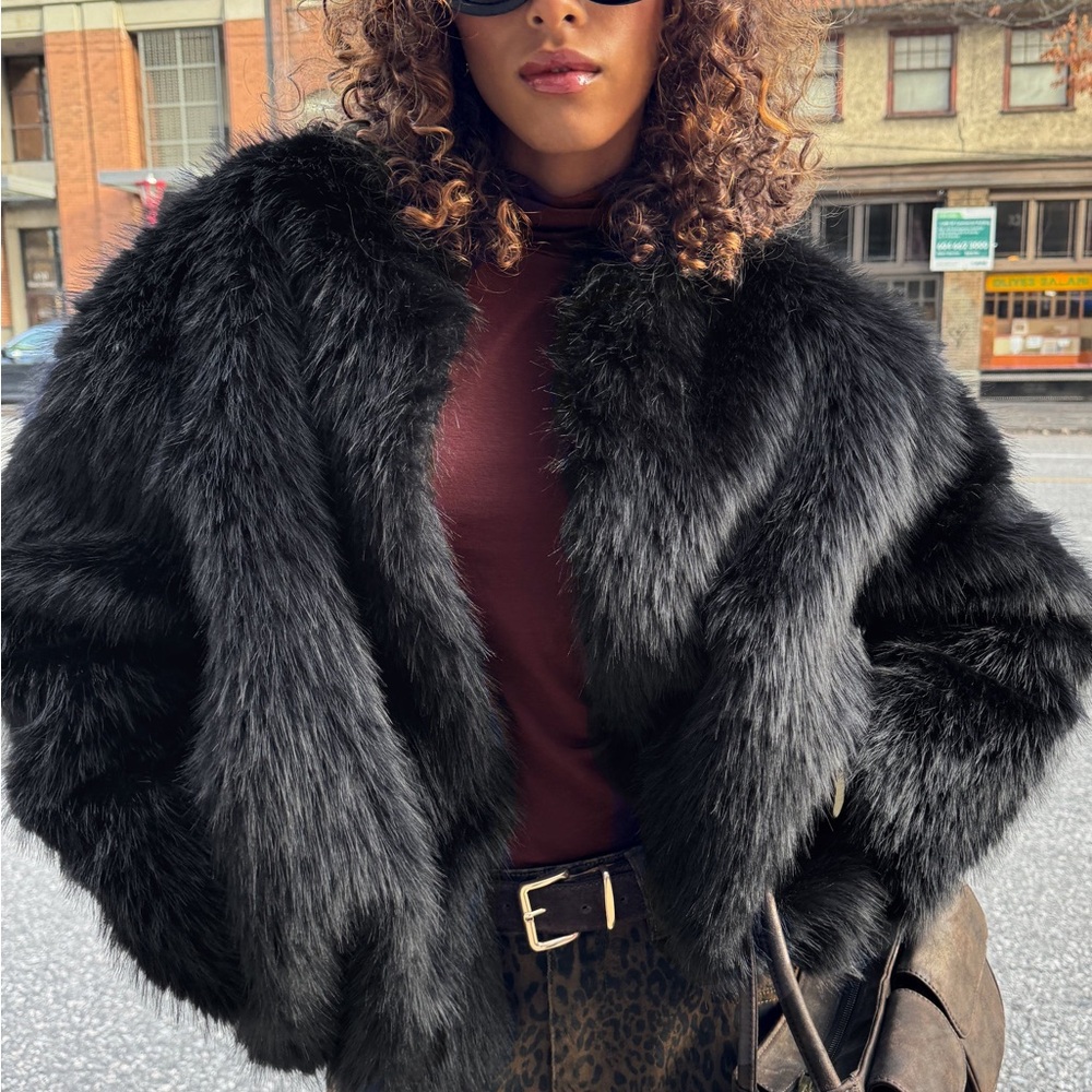 OAK + FORT Black Faux Fur Jacket